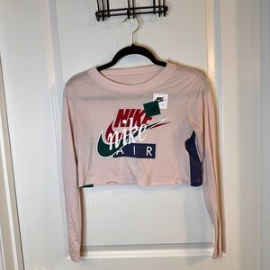 Nike Sportswear Multi-Logo Mashup Long Sleeve Crop Top - Pink/Burgundy - Size S